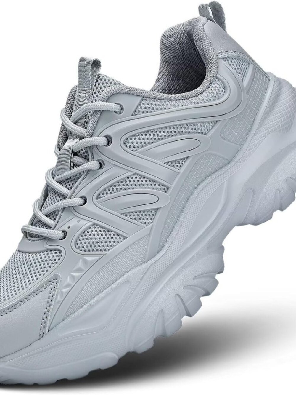 Women's Grey Ladies Walking Chunky Comfort Mesh Soft Sole Sneakers Shoes